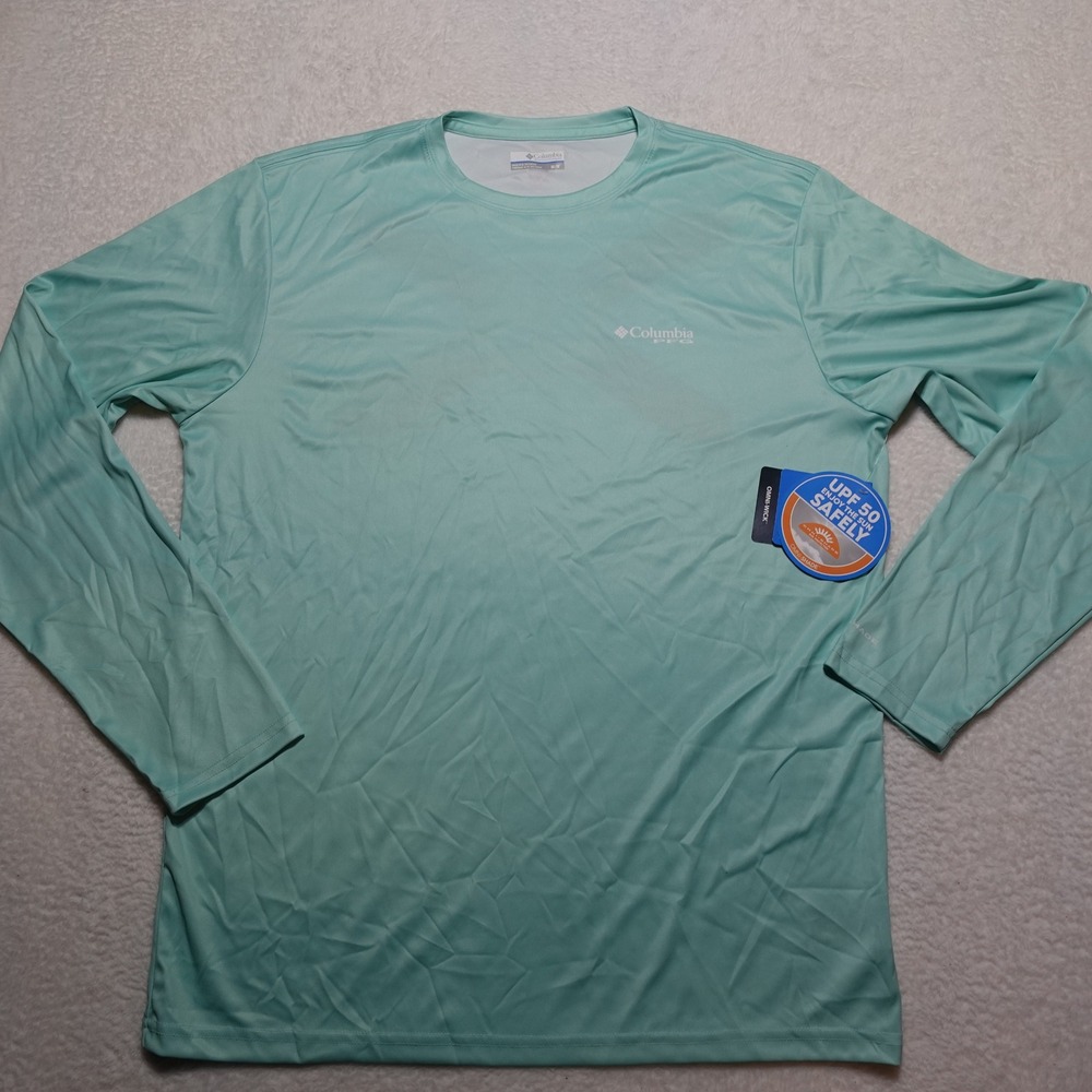 Columbia Terminal Tackle PFG Fish Flag Mens M Aqua Florida Long Sleeve Shirt